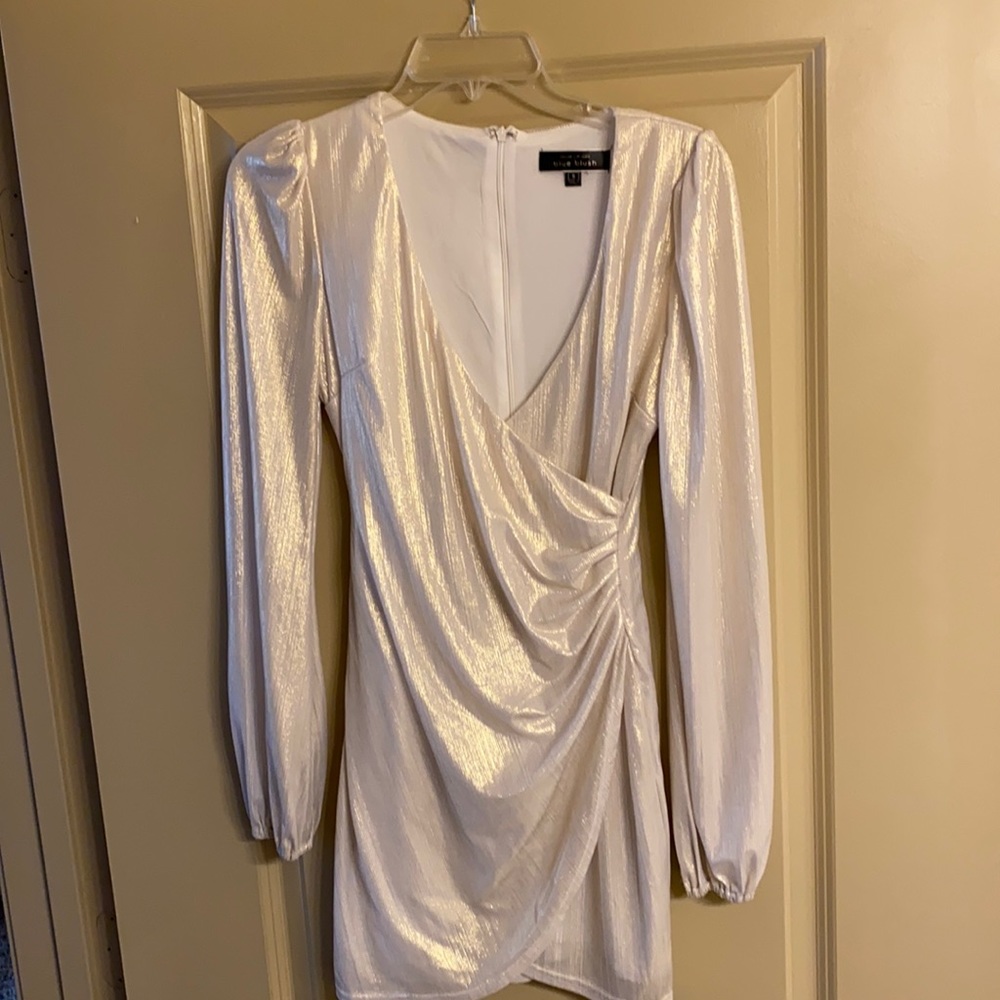 White and gold iridescent mini dress